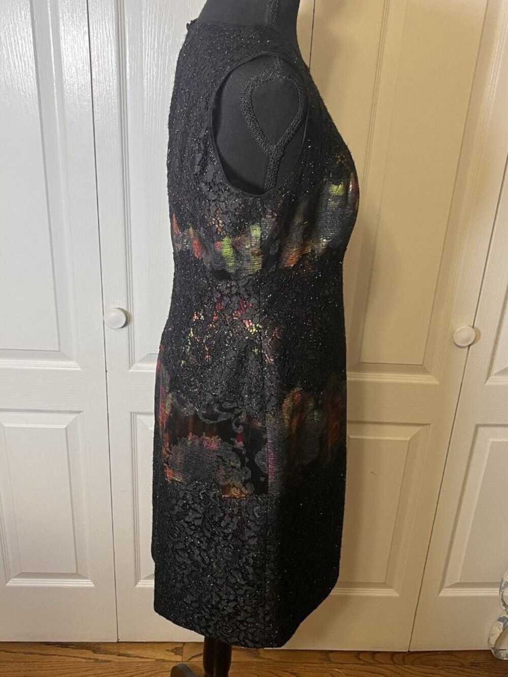 Kay Unger New York Sz 8 Black Dress Sleeveless Lace Derby Jacquard Metallic - Picture 6 of 11